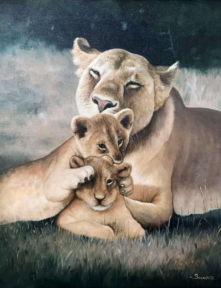 Et maleri av løver vi lagde