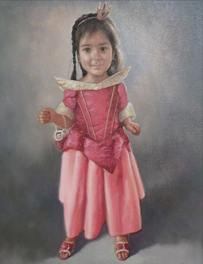 Maleri av en jente i kjole